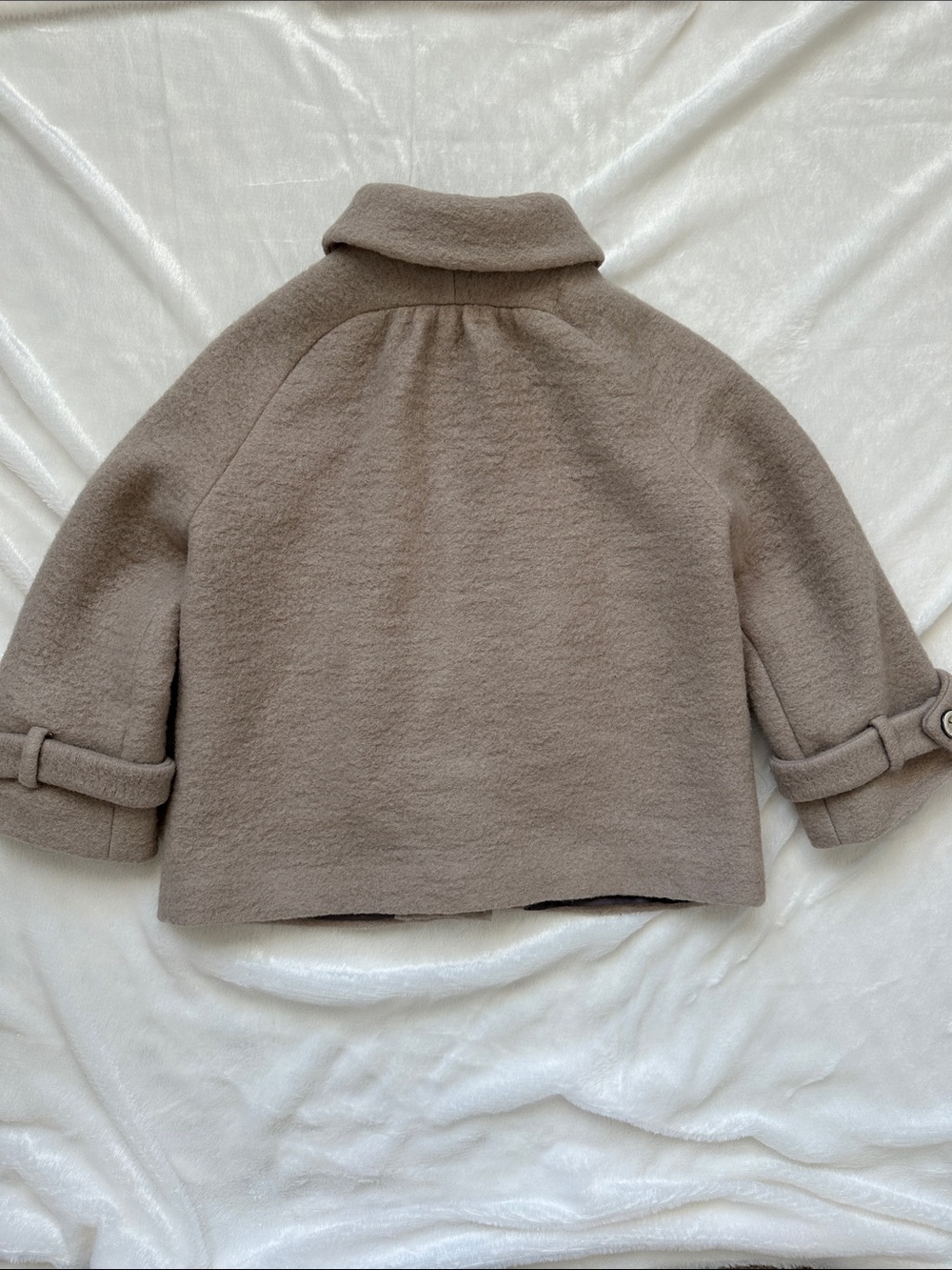 Zara Basic Wool Blend Taupe Beige 3/4 Sleeve Peter Pan Collar Swing Coat XS - Picture 6 of 11